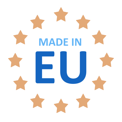 A split-screen image emphasizing EU certification. On the left, a 'Made in EU' emblem features bold blue text surrounded by a circular arrangement of golden stars, representing European Union standards. On the right, black text on a white background reads: 'REASON 5 - EU CNCP Certified: A Mark of Excellence. Rigorous adherence to EU safety standards ensures every shampoo bar offers not just exceptional care for your hair but also the peace of mind that comes with certified quality.